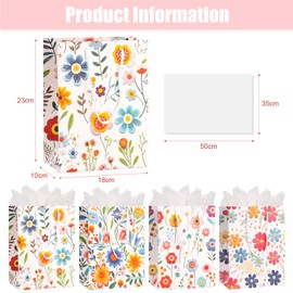Mittelgroße Geschenktüten für Geschenke, 22,9 cm, bedruckte Tüten mit Griffen und Seidenpapier für Gilr Damengeburtstag, Hochzeiten, Wildblumenpartys, Muttertag und jeden Anlass