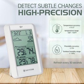 DAYTITOR Outdoor Thermometer Weather Stations Wireless High Precision Temperature Humidity Gauge Monitor with 330ft Range Remote Sensor,Wireless Digital Hygrometer,Outdoor Thermometer Waterproof,White