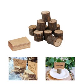 YUEMING 10Pcs Place Card Holders, Rustic Wood Table Card Holder, Number Stand with 10 Kraft Paper Wooden Menu Holder Place Name Memo Card Holder for Wedding Decorations and Party