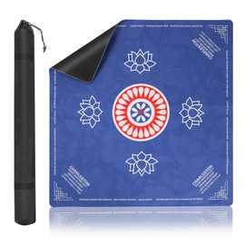 Funria Mahjong Mat 31.5x31.5 inches with 1 Black Carrying Bag Noise Reduction Anti-Slip Gaming Mat for Mahjong Multi Purpose Blue Table Cover for Mahjong, Poker, Board Games, Dominoes & Card Games