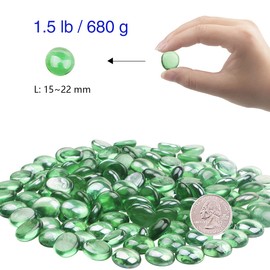YIYA Green Flat Marble Decorative Beads Glass Gems for Home Decoration Vase Filler Fish Tank Bottom Decoration (About 1.5 lb(680g)/Bag)