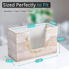 Paper Towel Dispenser Countertop, White Washed Wood Bathroom Paper Towel Holder, Napkin Holder for Kitchen, Countertop Multifold C-Fold, Z-Fold, Trifold Paper Hand Towel Dispenser for Toilet