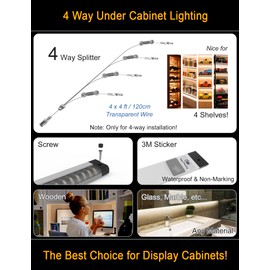 EBD LED Under Cabinet Lighting 4-Way Parallel Connection Display Case Lights Touch Kitchen Counter Light Bar 4 Panels 1800 Lm 6500K Energy Super Bright for Pantry Garage Closet Bookcase & Shelf