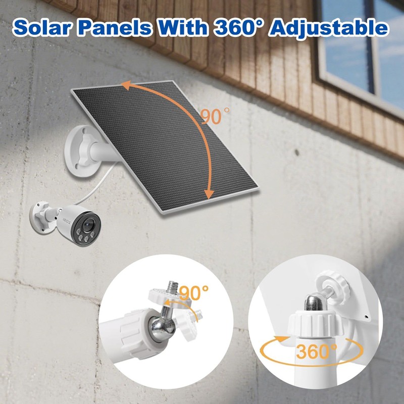 5W Solar Panel with 8000mAh Battery for Security Cameras, 360°