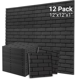 Topnaca Sound Proofing Panels, Brick Shaped Soundproofing Foam Panels, 12 Pack Acoustic Wall Panels for Room, Podcast, Recording, Studio Treatment 12” X 12” X 1”