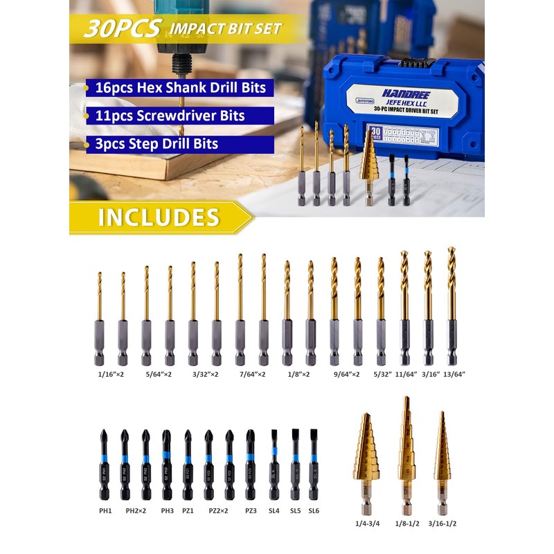 Handree 30pcs Impact Bit Set, Screwdriver Bit Set 11pcs, Hex