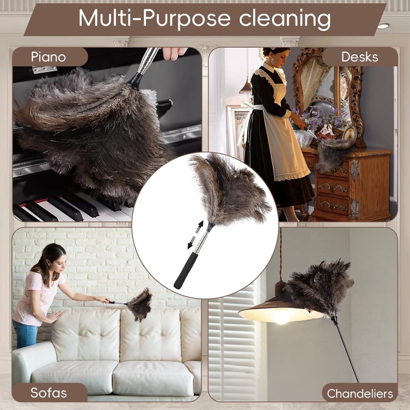 Extendable Ostrich Feather Duster - 40 inches Fluffy Long Handle