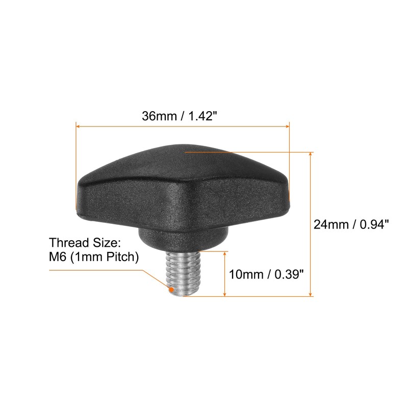 sourcing map 4pcs Tee Wing Knobs Thumb Screws M6 x