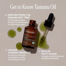 Cliganic Aceite de Tamanu Orgánico 100% Puro – 60 ml (2 fl. oz) – Certificado USDA – Vegano, Sin OMG, Prensado en Frío – Para Piel, Rostro y Cabello