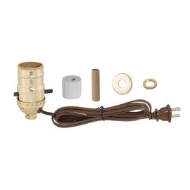 B&P Lamp® Prewired Bottle Lamp Kit with Brass Plated Socket and Brown Lamp Cord