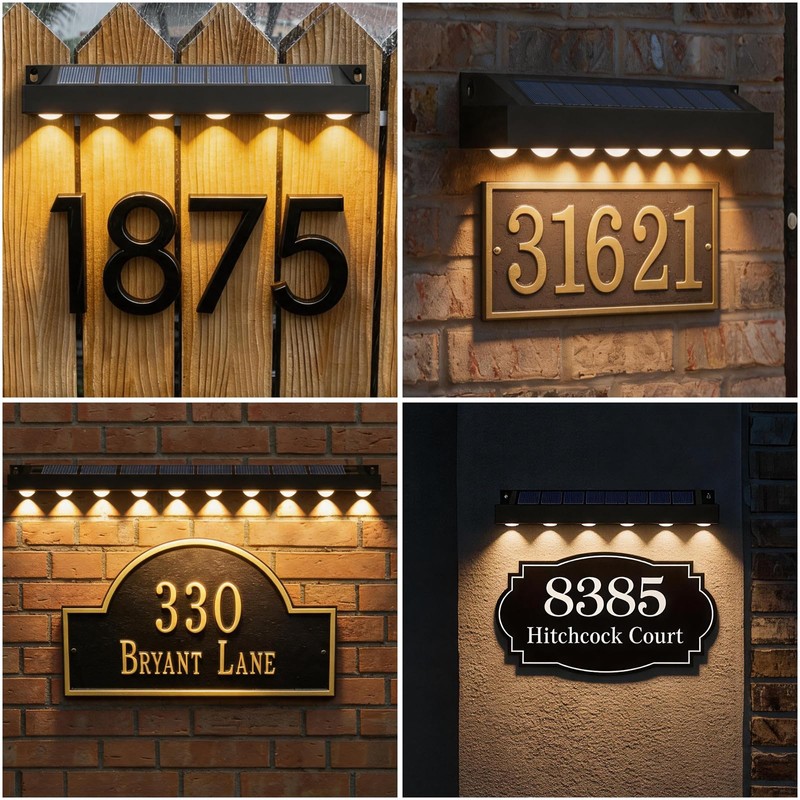 Solar Lights Outdoor Illuminates House Numbers and House Address Sign,