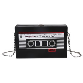 Nizirioo Vintage Radio Shaped Handbag, Slanted Shoulder Bag, Radio Handbag, Vintage Radio Shaped Bag, Tape Recorder, Clutch, Crossbody Handbag, Shoulder Bag, 90s Chain Bag for Women, black