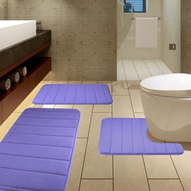 NAKIHOUSE 3 Pieces Memory Foam Bath Mat, Extra Soft Non-Slip, Super Absorbent Blue Bath Mats for Bathroom Floor, Machine-Washable Dry Bath Rug Foot Mat (40 * 60 + U50*50 + 50 * 80cm)