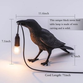 NorDiem Crow Table Lamps Bird Desk Lamp Bedroom Wall Sconce lamp Light Resin Decoration E12 110V LED Bulb (Black Sitting Table Lamp)