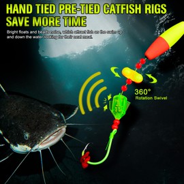 PROBEROS Catfish Rigs Fishing Rig - Bank Fishing Catfishing Tackle Floats Rattler Beads Rig Kit with Snaps 6/0 Circle Hooks Catfishing Rigs 5pcs/Set