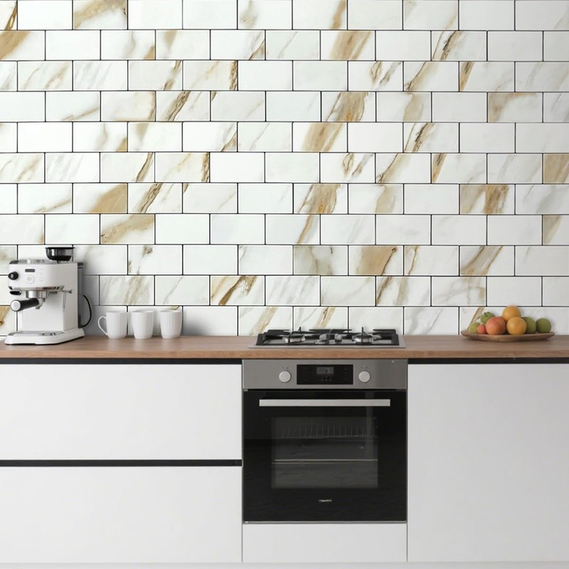 DICOFUN 1 Sheet Calacatta Gold Peel and Stick Backsplash Wall