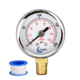 CARBO Instruments Pressure Gauge, Chrome Plated Steel Case, Dry, 0-200 psi/kPa, Lower Mount 1/8" NPT, Air Gauge for Air Tank Accessory W10055