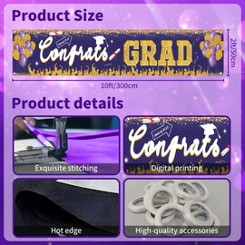 Class of 2025 Graduation Banner Purple Background, 118"L x19.7"W Waterproof Yard Sign for Party Decorations, Ceremony Backdrop, Outdoor Lawn Flags with Grommets (Purple 2025)
