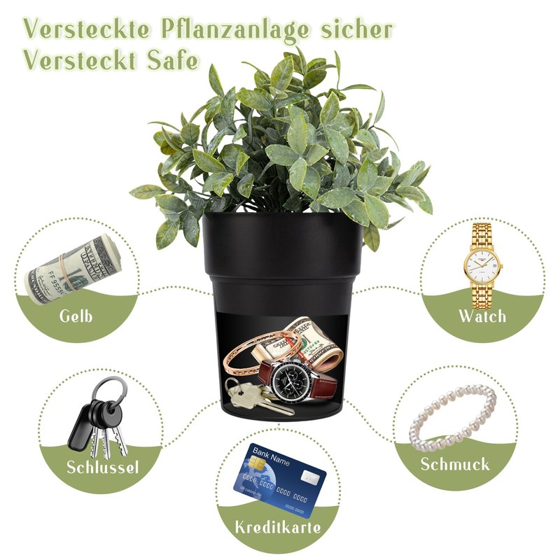 Flower Pot Diversion Safe with Plants, Planter with Hidden Safe