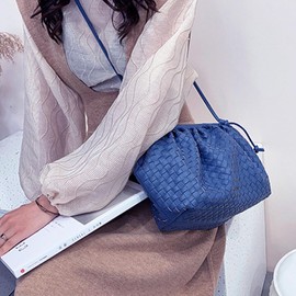 NAARIIAN Women casual soft PU stripes woven bag | cloud dumpling Ruched clutch purses | chain shoulder evening handbag(Navy L)