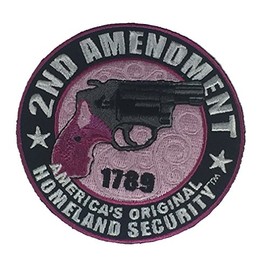 2ND Amendment 1789 America's Original Homeland Security with Revolver - Round Patch - Pink Color - Veteran Owned Business