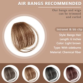 FIRSTPELLA 2PCS Hair Clip in Bangs, Curved Bangs Hair Clip Wispy Bangs with Temples Hairpieces,Bangs Clip in Hair Extensions Air Fringe Clips on Bangs for Women Girls Daily Wear - Light Brown…