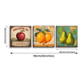 Piy Painting Pictures 30 x 30 cm, Set of 3 Wall Pictures Kitchen, Vintage Canvas Pictures, Art Prints Picture on Canvas with Inner Frame, Pictures of Fruits, Kitchen Pictures for Bathroom, Dining
