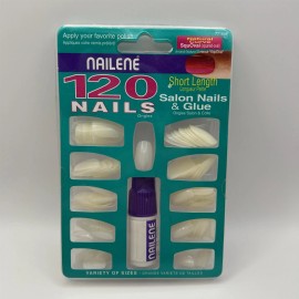 Nailene 120 Nails w/ Glue Short Length Natural Curve SquOval 77169E NEW
