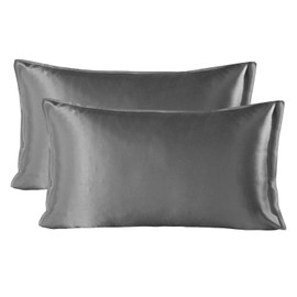 SHARE SILK 100% Mulberry Silk Pillowcase, 22 Momme Silk Pillowcases for Hair and Skin, Envelope Closure Pillow Covers 2 Pieces Set, Hypoallergenic Breathable for Beauty Sleep (50x66 cm, Grey)