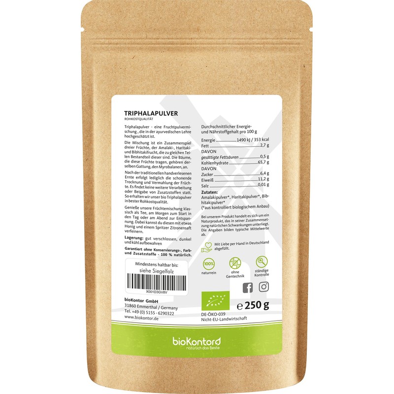 Triphala Powder Organic 250 g I Ayurveda Fruits Amla, Haritaki,