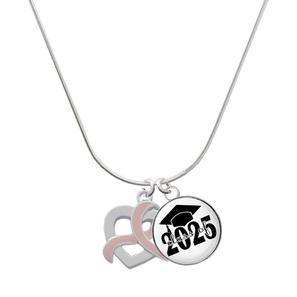 Delight Jewelry Heart Outline with Pink Ribbon Looping Through Script