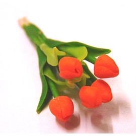 Tumdee Miniatures Dolls House Miniature Bunch of 5 Orange Tulip Flowers Miniature Accessory