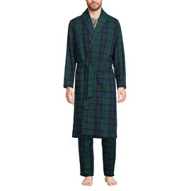 Lands' End Men s Flannel Robe Evergreen Blackwatch Plaid Regular Large