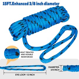 MARINE SYSTEM Double Braided Nylon Dock Lines Rope, 1/2 Inch x 15 FT Dock Line with 12 Inch Eyelet for Mooring Boats, Blue and Black (2 Pack)