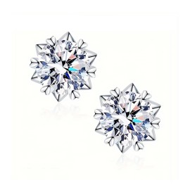 Jewel Snow Flower Shape 1CT Luxury Diamond Engagement Stud Earrings S925 Sterling Silver Moissanite Dazzling Floral DesignColor: 1 carat moissanite