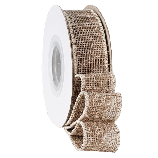 Apricot Burlap Ribbon 1 Inch, Natural Solid Ribbon with Wired
