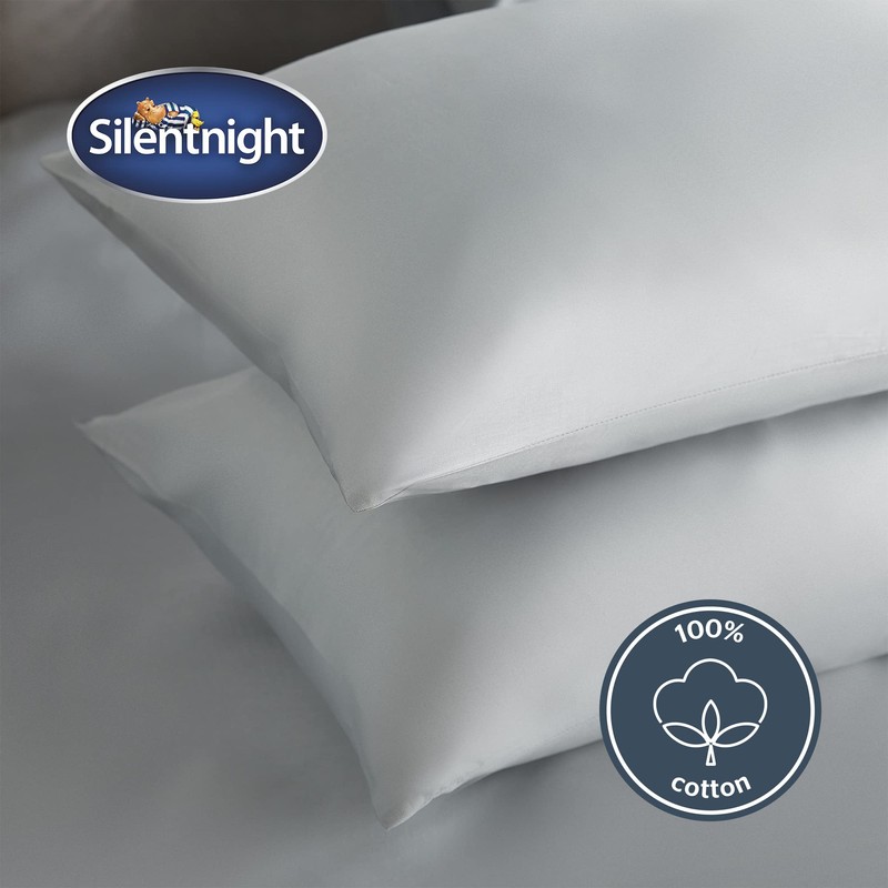 Silentnight Pure Cotton Housewife Pillowcase Pair, Silver