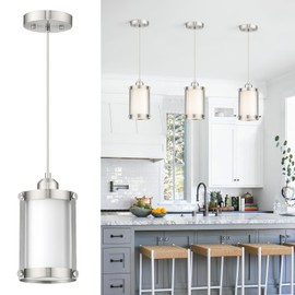 Osimir Brushed Nickel Pendant Lights Kitchen Island, 1-Light Modern Mini Hanging Light Fixtures with Milk Glass, Farmhouse Kitchen Pendant Lighting Over Island for Sink, OS-3014-1PBNW