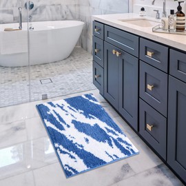 Home Beyond & HB design - Fluffy Bath Rug Mat - Super Soft Absorbent Non-Slip Washable Shaggy Microfiber Mat for Bathroom Kitchen Entryway Pets - 50x76cm, Blue