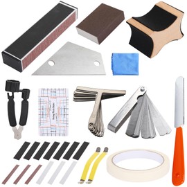 33 Pcs Guitar Setup Tool Kit, Guitar Repairing Maintenance Tools with Fret Leveling Beam, Neck Rest, Fret Rocker, Radius Gauge, String Action Ruler, Feeler Gauge, and More