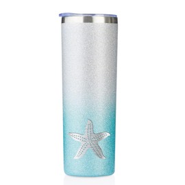 Onebttl Starfish Gifts for Women Girls, 20OZ Skinny Tumbler with Lid and Straw, Glitter Blue & Silver