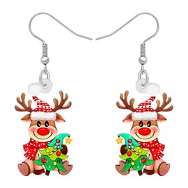 TIZURO Christmas Acrylic Cute Red Nose Reindeer Earrings Wild Elk Animals Dangle Fun Deer Jewelry For Women Xmas Party Charms Winter Santa Claus Gifts (Multicolor)