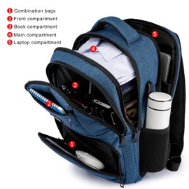 RJEU - Mochila para portátil para hombres, mochila de viaje con puerto de carga USB, mochila informal para colegio, A71-azul