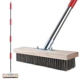 Heavy Duty Wire Broom with Telescopic Handle(57IN), Stiff Metal Bristle Brush for Removing Weed Moss, Outdoor Floor Scrub Brush for Patio, Deck, Garden, Concrete, Garage