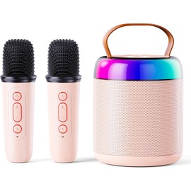 Karaoke Machine for Kids Adults, Mini Portable Bluetooth Karaoke Speaker with 2 Wireless Microphones, MP3 Music Player, Birthday Gifts for Girls Boys 3,4,5,6,7,8,9,10, 12+ Years Old Family Home Party
