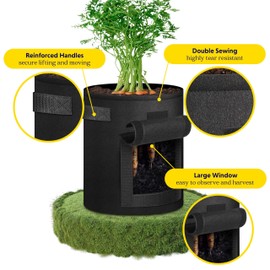 iPower Potato Grow Bags with Flap 10 Gallon 6 Pack, Garden Planting Pot with Durable Handle and Harvest Window, Thickened Nonwoven Fabric Container for Potato, Tomato, Carrot, Vegetable and Fruits