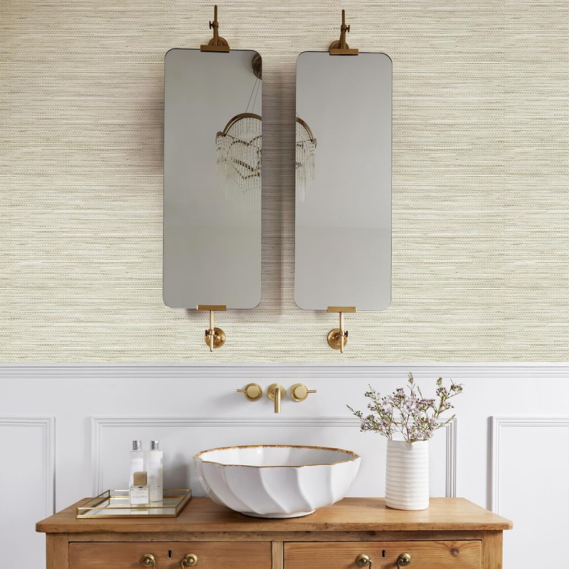 JiffDiff Grasscloth Wallpaper Peel and Stick Cream Grassweave Peel &