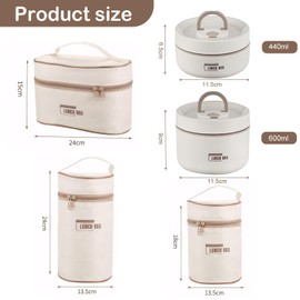 Accmuzzy Thermal Lunch Box, Stainless Steel, Thermal Container for Food with Thermal Bag and Cutlery, Thermal Food Container, Leak-Proof, Warming Container Food for Children and Adults, 440 ml and 600