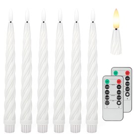 AFINETH Flameless Taper Candles with 3D Wick, 9.6" Real Wax LED Candles with Remote and Timer, 6 Pack Flickering Candlesticks Battery Operated, Spiral Taper Candles for Home, Wedding, Party, White