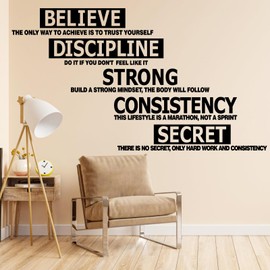 Gym Wall Decal Decor Fitness Wall Decals Peel and Stick Motivational Quotes Wall Art Stickers for Home Gym Yoga Room Office Decorations Inspirational Wall Sticker Sports Workout Vinyl Wall Decal